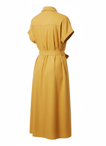 Yellow Short Sleeve Cotton Blend Shirt Dress for Women