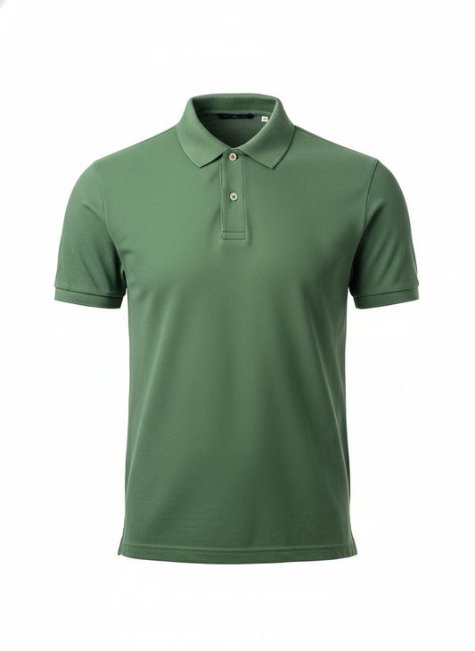 Green Cotton Blend Pique Polo for Men