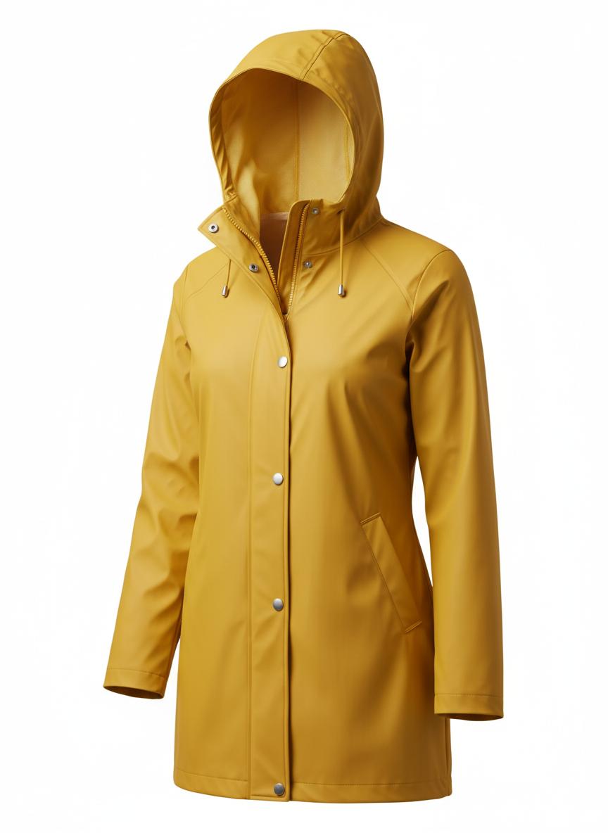 Yellow Rain Jacket with Hood for Women