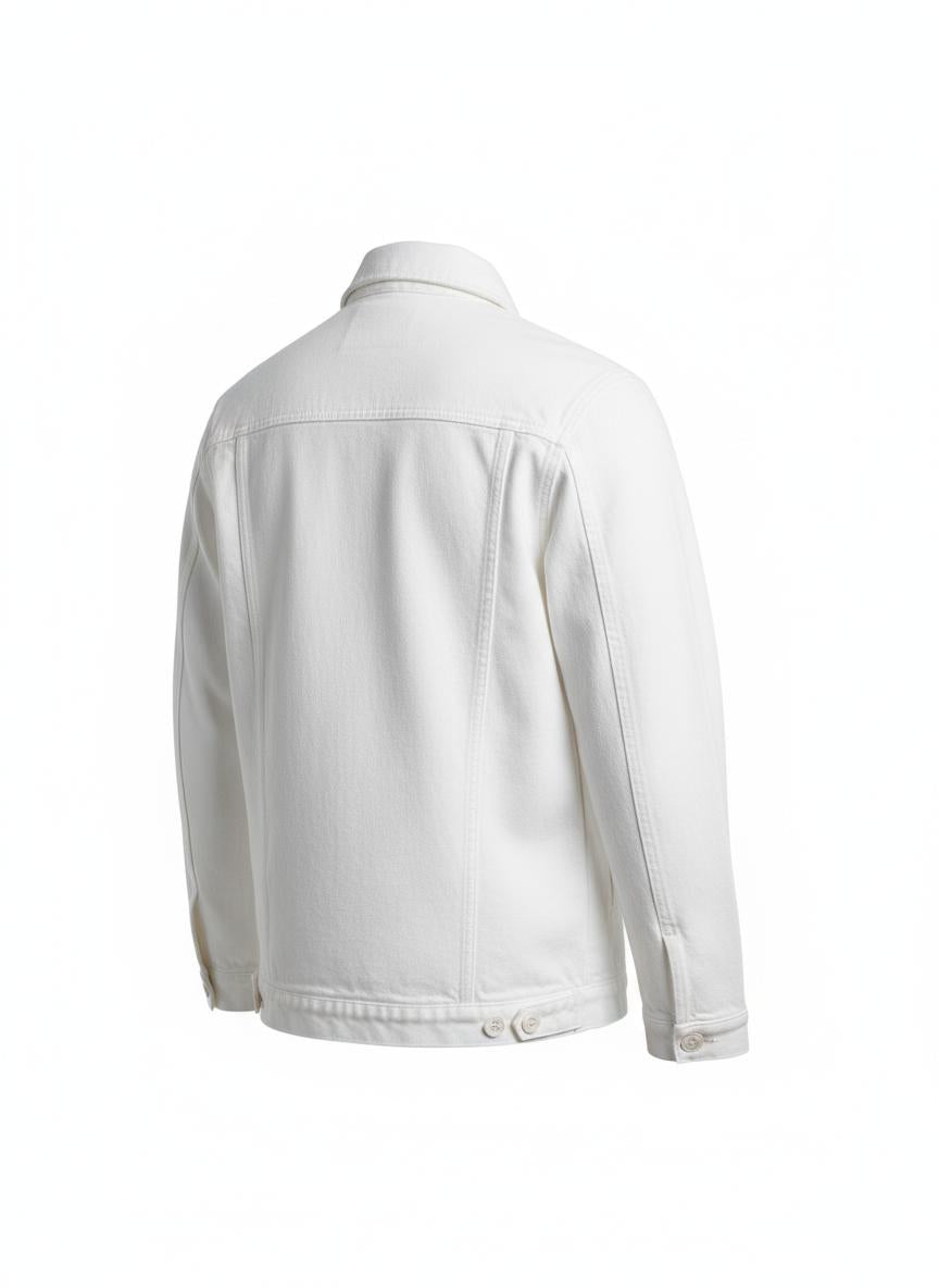 White Button-Front Canvas Jacket for Men