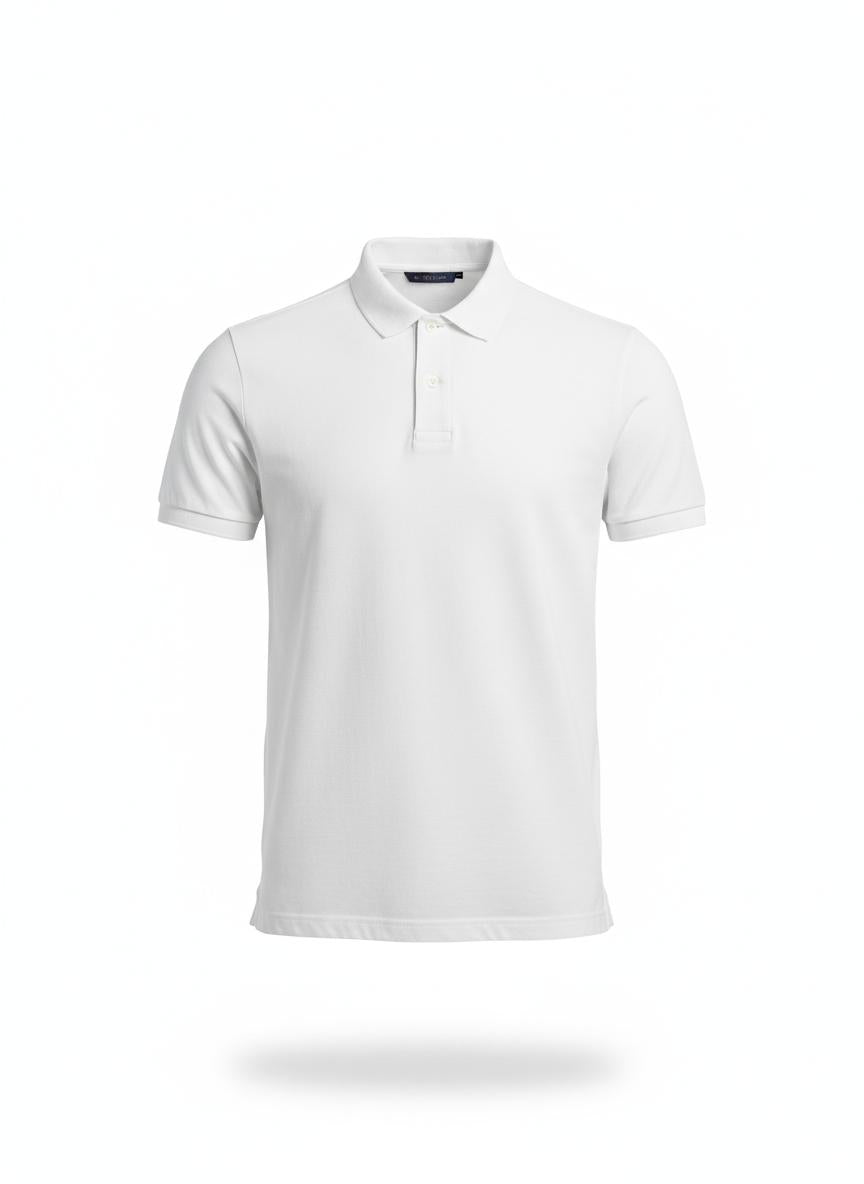 White Short Sleeve Cotton Blend Polo for Men
