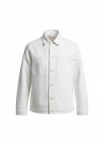 White Button-Front Canvas Jacket for Men