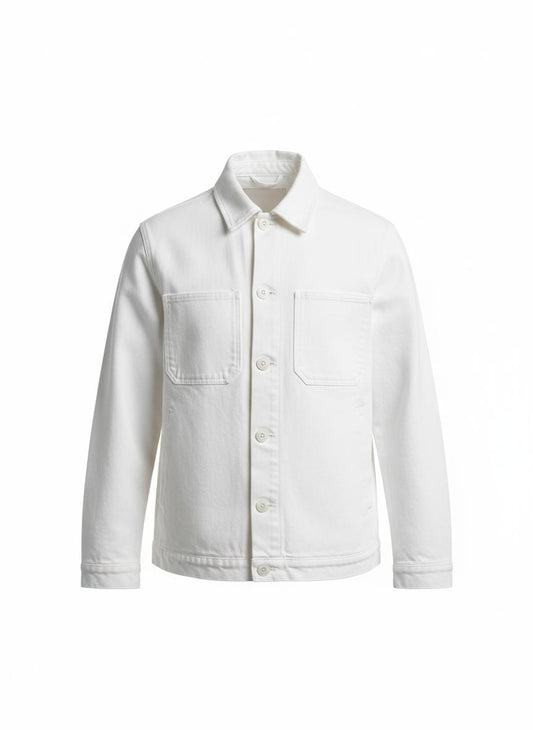 White Button-Front Canvas Jacket for Men