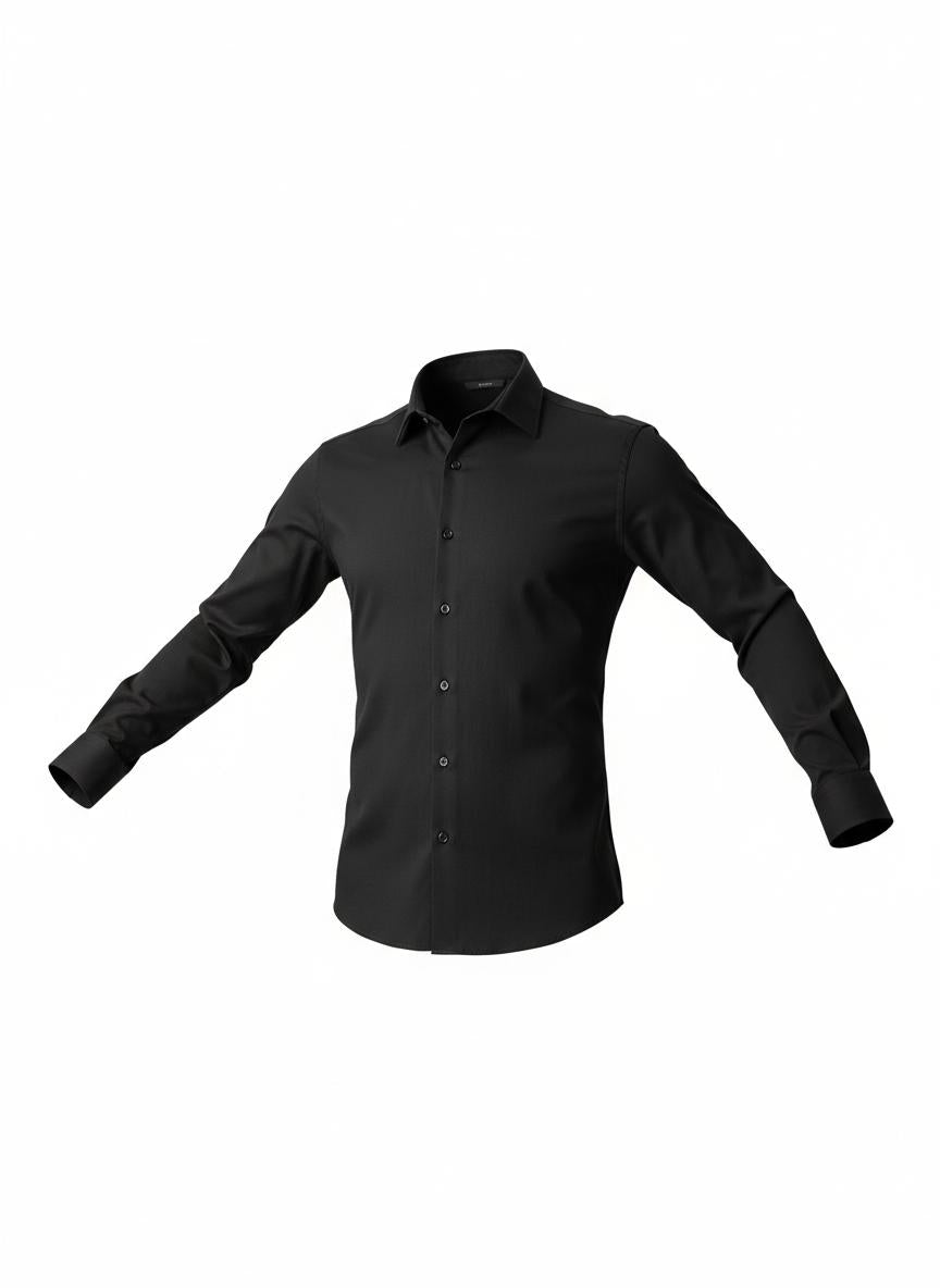 Black Slim Fit Cotton Blend Shirt for Men