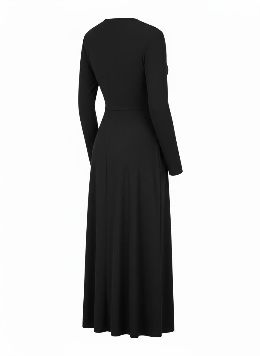 Black Midi Polyester Blend Wrap Dress for Women