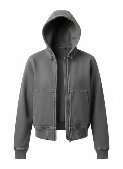 Gray Hooded Canvas Jacket for Women