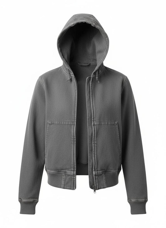 Gray Hooded Canvas Jacket for Women