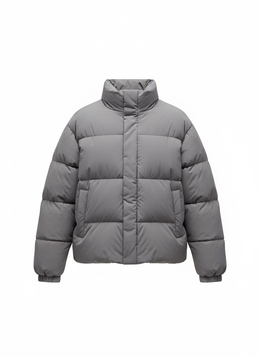 Gray Quilted Puffer Jacket for Men