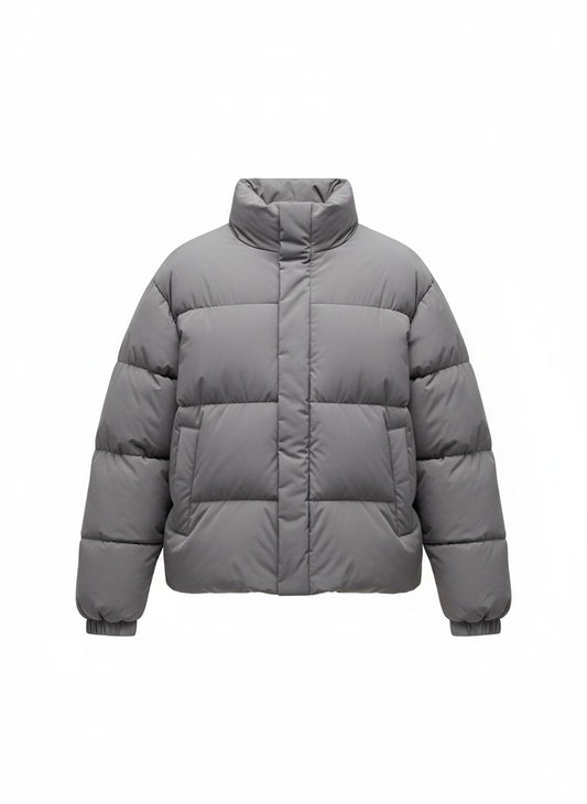 Gray Quilted Puffer Jacket for Men
